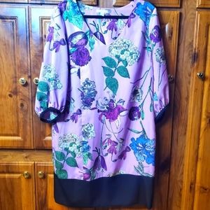 Ny&co Large Floral Slight Bubble Sleeve Size L Midi Dress